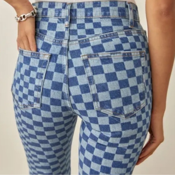🏁Reformation Cynthia Checkerboard Denim Jeans🏁 - Picture 2 of 6